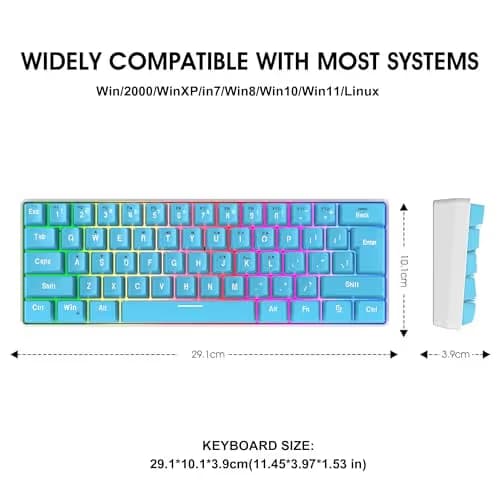 Snpurdiri 60% Wired Gaming Keyboard, Small Ultra-Compact 61 Keys RGB Backlit 60 Percent Gaming Keyboard for PC/Mac Gamer, Typist, Travel, Easy to Carry on Business Trip (Blue) image
