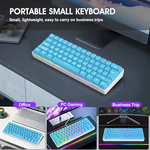 Snpurdiri 60% Wired Gaming Keyboard, Small Ultra-Compact 61 Keys RGB Backlit 60 Percent Gaming Keyboard for PC/Mac Gamer, Typist, Travel, Easy to Carry on Business Trip (Blue) image