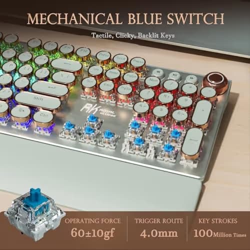 RK ROYAL KLUDGE X108 Typewriter Style Mechanical Keyboard, Wired Gaming Keyboard 108 Keys RGB Backlit Sidelight, Detachable Wrist Rest, Volume Knob, Retro Round Keycaps Blue Switches - Green image