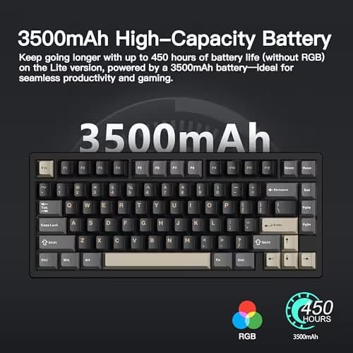 KEEBMONKEY WOBKEY Rainy 75 CNC Aluminum HMX/JWK/Cocoa Switches Triple-Mode Connectivity Mechanical Keyboard with Superior Acoustics, RGB/PP/Gradient Glass/3500mAh/Violet Switch (Standard - Black) image