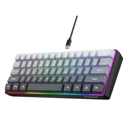 Snpurdiri 60% Wired Gaming Keyboard, 61 Keys RGB Backlit Ultra-Compact Small Gaming Keyboard, for PC/Mac Gamer, Typist, Travel, Easy to Carry on Business Trip (Grey-Black) image