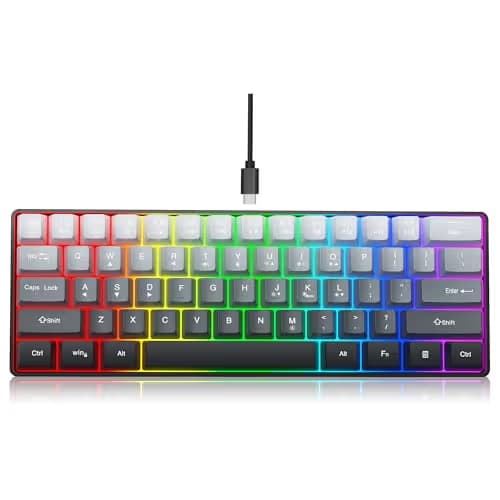 Snpurdiri 60% Wired Gaming Keyboard, 61 Keys RGB Backlit Ultra-Compact Small Gaming Keyboard, for PC/Mac Gamer, Typist, Travel, Easy to Carry on Business Trip (Grey-Black) image