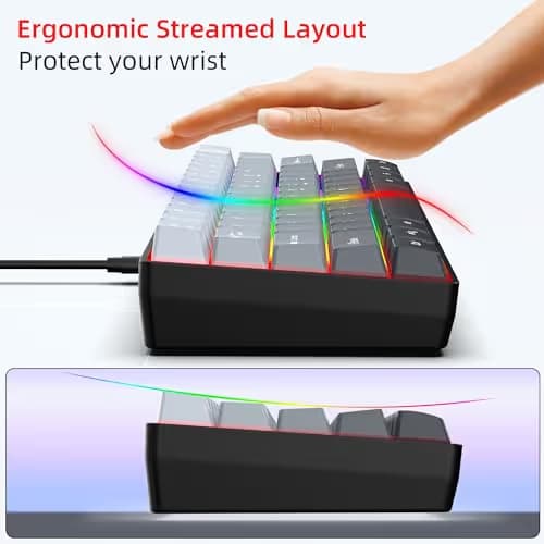 Snpurdiri 60% Wired Gaming Keyboard, 61 Keys RGB Backlit Ultra-Compact Small Gaming Keyboard, for PC/Mac Gamer, Typist, Travel, Easy to Carry on Business Trip (Grey-Black) image