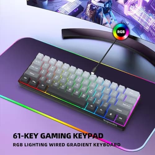 Snpurdiri 60% Wired Gaming Keyboard, 61 Keys RGB Backlit Ultra-Compact Small Gaming Keyboard, for PC/Mac Gamer, Typist, Travel, Easy to Carry on Business Trip (Grey-Black) image