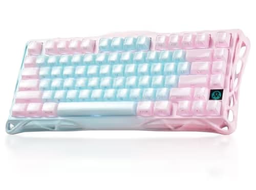 GravaStar Mercury K1 Lite 75% Gaming Keyboard, 2.4GHz/BT/Wired Tri-Mode Wireless Keyboard, Gasket Hot Swappable Mechanical Keyboard, Pre-lubed Linear Switches, Jelly Keycaps, RGB Backlit (Aurora Mist) main image