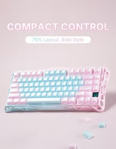 GravaStar Mercury K1 Lite 75% Gaming Keyboard, 2.4GHz/BT/Wired Tri-Mode Wireless Keyboard, Gasket Hot Swappable Mechanical Keyboard, Pre-lubed Linear Switches, Jelly Keycaps, RGB Backlit (Aurora Mist) image