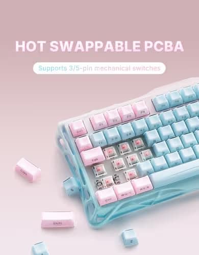 GravaStar Mercury K1 Lite 75% Gaming Keyboard, 2.4GHz/BT/Wired Tri-Mode Wireless Keyboard, Gasket Hot Swappable Mechanical Keyboard, Pre-lubed Linear Switches, Jelly Keycaps, RGB Backlit (Aurora Mist) image