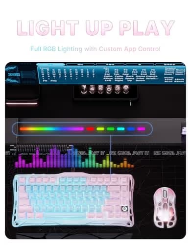 GravaStar Mercury K1 Lite 75% Gaming Keyboard, 2.4GHz/BT/Wired Tri-Mode Wireless Keyboard, Gasket Hot Swappable Mechanical Keyboard, Pre-lubed Linear Switches, Jelly Keycaps, RGB Backlit (Aurora Mist) image