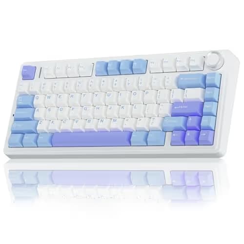 AULA F75 75% Wireless Mechanical Keyboard, Hot Swappable Creamy Keyboard, Pre-lubed Star Vector Switches RGB Backlit Gaming Keyboards, 2.4GHz/Type-C/BT5.0(White&Blue&Purple) image