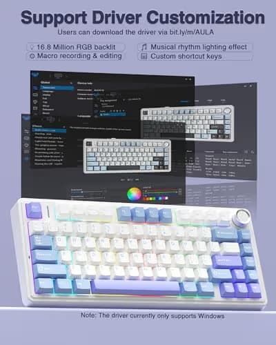 AULA F75 75% Wireless Mechanical Keyboard, Hot Swappable Creamy Keyboard, Pre-lubed Star Vector Switches RGB Backlit Gaming Keyboards, 2.4GHz/Type-C/BT5.0(White&Blue&Purple) image