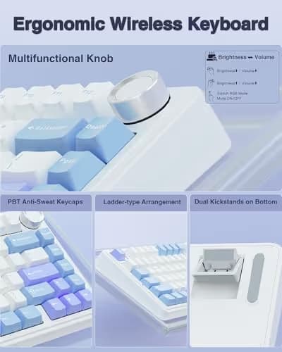 AULA F75 75% Wireless Mechanical Keyboard, Hot Swappable Creamy Keyboard, Pre-lubed Star Vector Switches RGB Backlit Gaming Keyboards, 2.4GHz/Type-C/BT5.0(White&Blue&Purple) image