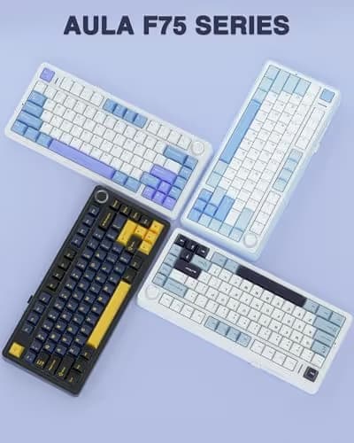 AULA F75 75% Wireless Mechanical Keyboard, Hot Swappable Creamy Keyboard, Pre-lubed Star Vector Switches RGB Backlit Gaming Keyboards, 2.4GHz/Type-C/BT5.0(White&Blue&Purple) image