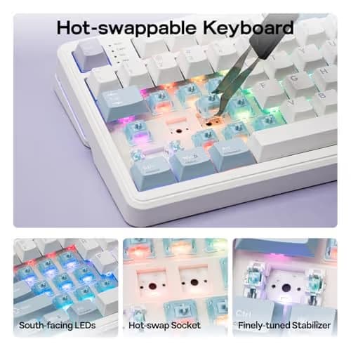 EPOMAKER TH99 PRO 96% Mechanical Keyboard with Screen & Knob, 10000mAh, 2.4Ghz/BT, Hot Swap, Custom Driver, RGB Backlight, PBT Keycap, Wireless Gaming Keyboard for PC/Mac (Blue&White, Sea Salt Silent) image