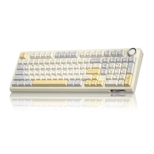 SOLAKAKA KI99 Pro 96% Wireless Gaming Keyboard, RGB Creamy Keyboardw with Knob, Hot-Swappable Pre-Lubed Switches, Gasket Structure Mechanical Keyboards (Beige-White, Non-Silent Version) image