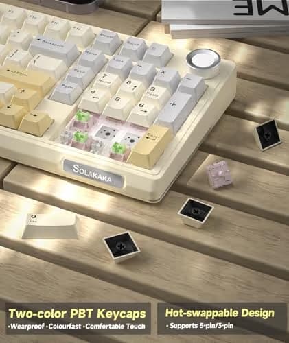 SOLAKAKA KI99 Pro 96% Wireless Gaming Keyboard, RGB Creamy Keyboardw with Knob, Hot-Swappable Pre-Lubed Switches, Gasket Structure Mechanical Keyboards (Beige-White, Non-Silent Version) image