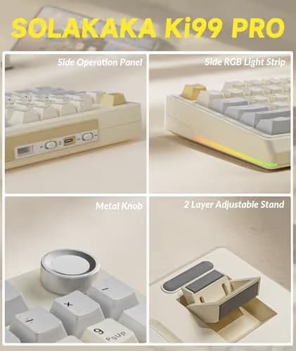 SOLAKAKA KI99 Pro 96% Wireless Gaming Keyboard, RGB Creamy Keyboardw with Knob, Hot-Swappable Pre-Lubed Switches, Gasket Structure Mechanical Keyboards (Beige-White, Non-Silent Version) image