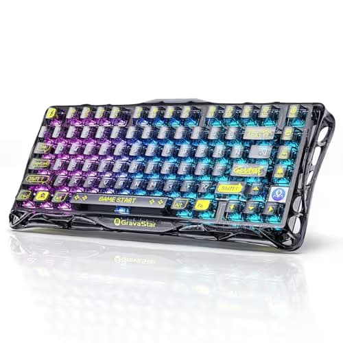 GravaStar Mercury K1 Lite 75% Gaming Keyboard, 2.4GHz/BT/Wired Tri-Mode Wireless Keyboard, Gasket Hot Swappable Mechanical Keyboard, Pre-lubed Linear Switches, RGB Backlit (Transparent Black) main image