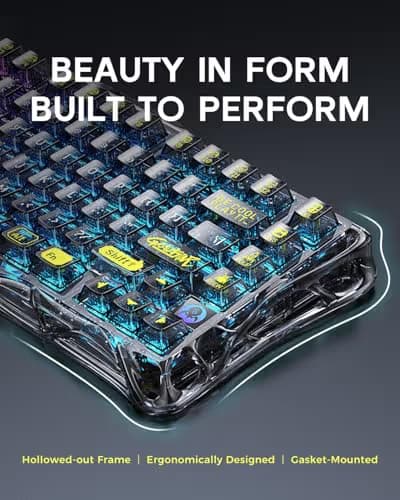 GravaStar Mercury K1 Lite 75% Gaming Keyboard, 2.4GHz/BT/Wired Tri-Mode Wireless Keyboard, Gasket Hot Swappable Mechanical Keyboard, Pre-lubed Linear Switches, RGB Backlit (Transparent Black) image