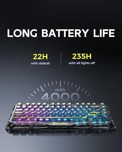 GravaStar Mercury K1 Lite 75% Gaming Keyboard, 2.4GHz/BT/Wired Tri-Mode Wireless Keyboard, Gasket Hot Swappable Mechanical Keyboard, Pre-lubed Linear Switches, RGB Backlit (Transparent Black) image