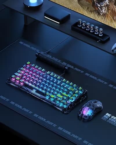 GravaStar Mercury K1 Lite 75% Gaming Keyboard, 2.4GHz/BT/Wired Tri-Mode Wireless Keyboard, Gasket Hot Swappable Mechanical Keyboard, Pre-lubed Linear Switches, RGB Backlit (Transparent Black) image