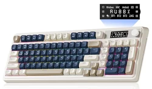 AULA S99 Pro Wireless Keyboard, Gaming Keyboards Media Knob Custom RGB Backlit, 3-Modes BT/2.4G/USB-C Membrane Cute Creamy Keyboard for Windows/MAC/PC Gamer - Blue White image