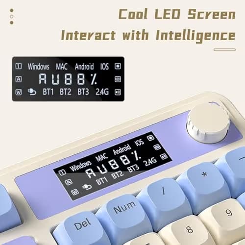 AULA S99 Pro Wireless Keyboard, Gaming Keyboards Media Knob Custom RGB Backlit, 3-Modes BT/2.4G/USB-C Membrane Cute Creamy Keyboard for Windows/MAC/PC Gamer - Blue White image
