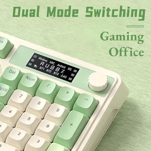 AULA S99 Pro Wireless Keyboard, Gaming Keyboards Media Knob Custom RGB Backlit, 3-Modes BT/2.4G/USB-C Membrane Cute Creamy Keyboard for Windows/MAC/PC Gamer - Blue White image