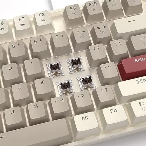 MageGee 75% Mechanical Gaming Keyboard, Brown Switch, LED White Backlit, 87 Keys Compact TKL Wired Computer Keyboards for Windows Laptop PC Gamer - Retro Grey/White image
