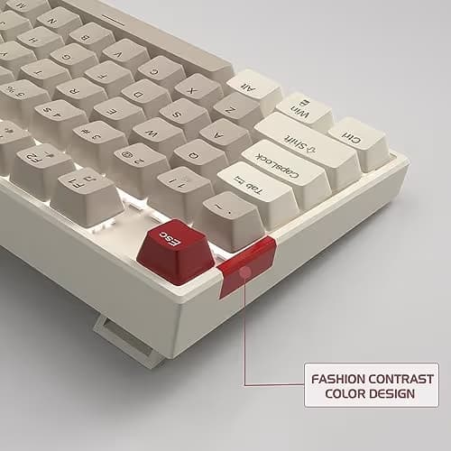 MageGee 75% Mechanical Gaming Keyboard, Brown Switch, LED White Backlit, 87 Keys Compact TKL Wired Computer Keyboards for Windows Laptop PC Gamer - Retro Grey/White image