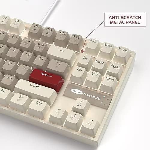 MageGee 75% Mechanical Gaming Keyboard, Brown Switch, LED White Backlit, 87 Keys Compact TKL Wired Computer Keyboards for Windows Laptop PC Gamer - Retro Grey/White image