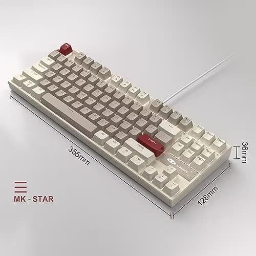 MageGee 75% Mechanical Gaming Keyboard, Brown Switch, LED White Backlit, 87 Keys Compact TKL Wired Computer Keyboards for Windows Laptop PC Gamer - Retro Grey/White image