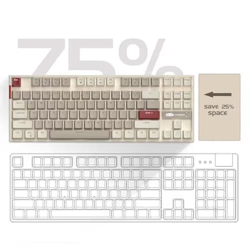 MageGee 75% Mechanical Gaming Keyboard, Brown Switch, LED White Backlit, 87 Keys Compact TKL Wired Computer Keyboards for Windows Laptop PC Gamer - Retro Grey/White image