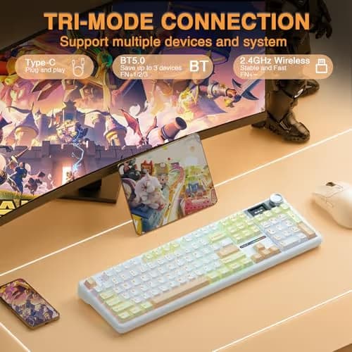 AULA F108 PRO - Wireless Mechanical Keyboard with Screen&Knob,Hot Swappable Gaming Keyboard with 8000mAh Battery,Pre-lubed Switches,RGB Backlit,PBT Keycaps Creamy Sounding Computer Keyboards,104 Keys image