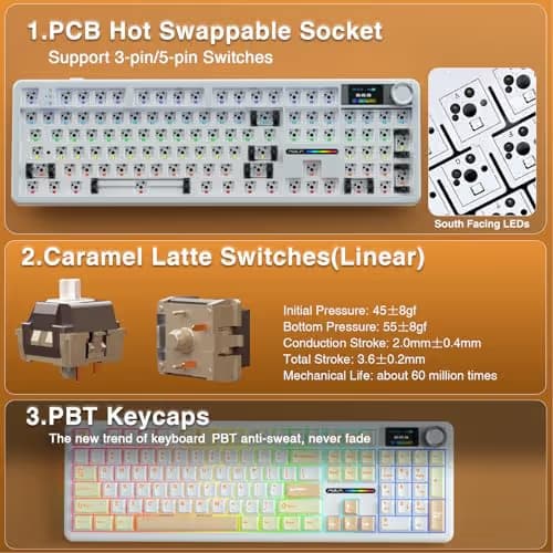 AULA F108 PRO - Wireless Mechanical Keyboard with Screen&Knob,Hot Swappable Gaming Keyboard with 8000mAh Battery,Pre-lubed Switches,RGB Backlit,PBT Keycaps Creamy Sounding Computer Keyboards,104 Keys image