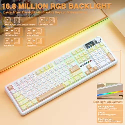 AULA F108 PRO - Wireless Mechanical Keyboard with Screen&Knob,Hot Swappable Gaming Keyboard with 8000mAh Battery,Pre-lubed Switches,RGB Backlit,PBT Keycaps Creamy Sounding Computer Keyboards,104 Keys image