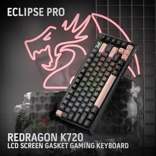 Redragon K720 Wireless CNC Gasket Gaming Keyboard w/Hype Screen & Knob, 81 Keys Mechanical Keyboard, Smart 1.14’’ TFT Info Display, 5-Layer Noise Dampening, Custom Linear Switch, Dawn Sakura Color image