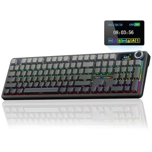 AULA F108 PRO - Wireless Mechanical Keyboard with Screen & Knob,Full Size Keyboard with 8000mAh Battery,Pre-lubed Switches,Side Printed PBT Keycaps,RGB Backlit Hot Swappable Custom Gaming Keyboards image