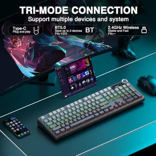 AULA F108 PRO - Wireless Mechanical Keyboard with Screen & Knob,Full Size Keyboard with 8000mAh Battery,Pre-lubed Switches,Side Printed PBT Keycaps,RGB Backlit Hot Swappable Custom Gaming Keyboards image