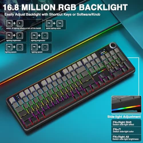 AULA F108 PRO - Wireless Mechanical Keyboard with Screen & Knob,Full Size Keyboard with 8000mAh Battery,Pre-lubed Switches,Side Printed PBT Keycaps,RGB Backlit Hot Swappable Custom Gaming Keyboards image