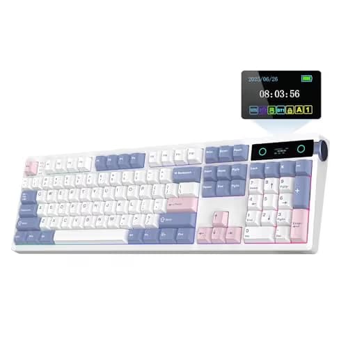 EPOMAKER TH108 PRO Full Size Mechanical Keyboard with Screen & Knob, Wireless Gaming Keyboard with 10000mAh, Creamy Gasket, Hot Swap, Custom Driver, RGB Backlight (White, Creamy Jade) main image