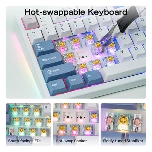EPOMAKER TH108 PRO Full Size Mechanical Keyboard with Screen & Knob, Wireless Gaming Keyboard with 10000mAh, Creamy Gasket, Hot Swap, Custom Driver, RGB Backlight (White, Creamy Jade) image
