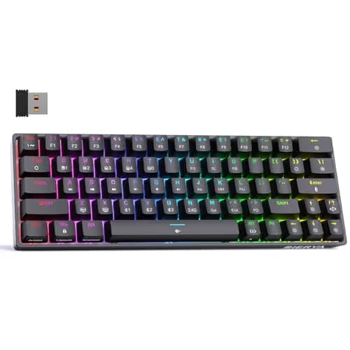 DIERYA DK63 60% Wireless Mechanical Gaming Keyboard | Bluetooth/2.4G/Wired Keyboard | RGB Backlit Compact 63 Keys Mini Office Keyboard | with Red Switch | for Windows Laptop PC Gamer Typist-Black main image