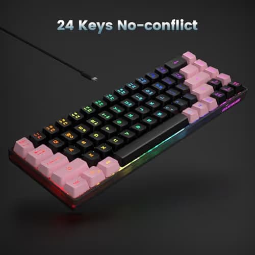 GEODMAER 65% Gaming Keyboard, LED Backlit, Ultra-Compact Anti-Ghosting No-Conflict 68 Keys Membrane Gaming Wired Keyboard for PC Laptop Windows Gamer(Black-Pink) image