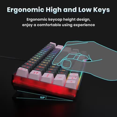 GEODMAER 65% Gaming Keyboard, LED Backlit, Ultra-Compact Anti-Ghosting No-Conflict 68 Keys Membrane Gaming Wired Keyboard for PC Laptop Windows Gamer(Black-Pink) image