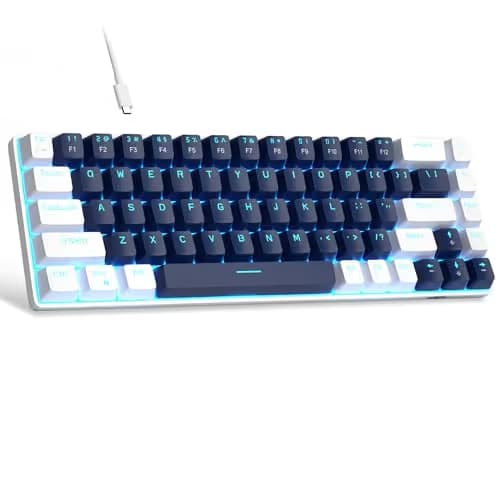MageGee Portable 60% Mechanical Gaming Keyboard, MK-Box LED Backlit Compact 68 Keys Mini Wired Office Keyboard with Blue Switch for Windows Laptop PC Mac - Blue/White image
