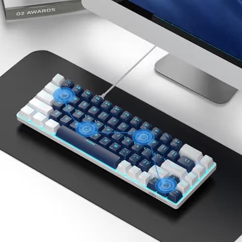 MageGee Portable 60% Mechanical Gaming Keyboard, MK-Box LED Backlit Compact 68 Keys Mini Wired Office Keyboard with Blue Switch for Windows Laptop PC Mac - Blue/White image
