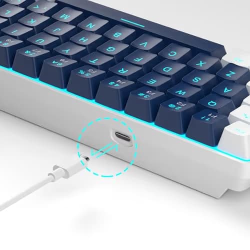 MageGee Portable 60% Mechanical Gaming Keyboard, MK-Box LED Backlit Compact 68 Keys Mini Wired Office Keyboard with Blue Switch for Windows Laptop PC Mac - Blue/White image