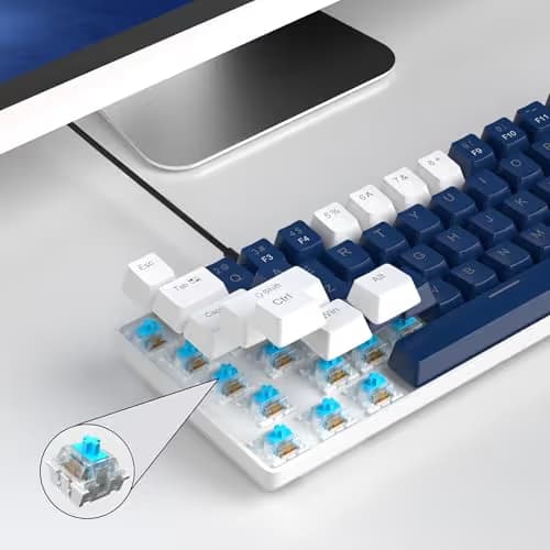 MageGee Portable 60% Mechanical Gaming Keyboard, MK-Box LED Backlit Compact 68 Keys Mini Wired Office Keyboard with Blue Switch for Windows Laptop PC Mac - Blue/White image