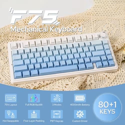 EPOMAKER x Aula F75 Gasket Mechanical Keyboard, 75% Wireless Hot Swappable Gaming Keyboard with Five-Layer Padding&Knob, BT/2.4GHz/USB-C, RGB (Blue Gradient, LEOBOG Reaper Switch) image