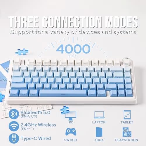 EPOMAKER x Aula F75 Gasket Mechanical Keyboard, 75% Wireless Hot Swappable Gaming Keyboard with Five-Layer Padding&Knob, BT/2.4GHz/USB-C, RGB (Blue Gradient, LEOBOG Reaper Switch) image
